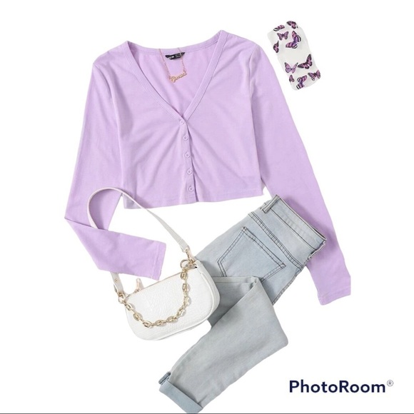 Shein Solid Purple Crop Top with Button Up Detail - Picture 1 of 11